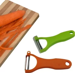 2er Set - Sparschäler Für Obst Und Gemüse - 2er Pack Gemüseschäler Farbe - 1 X Grün Und 1 X Orange | Obstschäler Mit Edelstahl Klinge | Universalschäler - Kartoffelschäler 13,4cm X 6,8cm