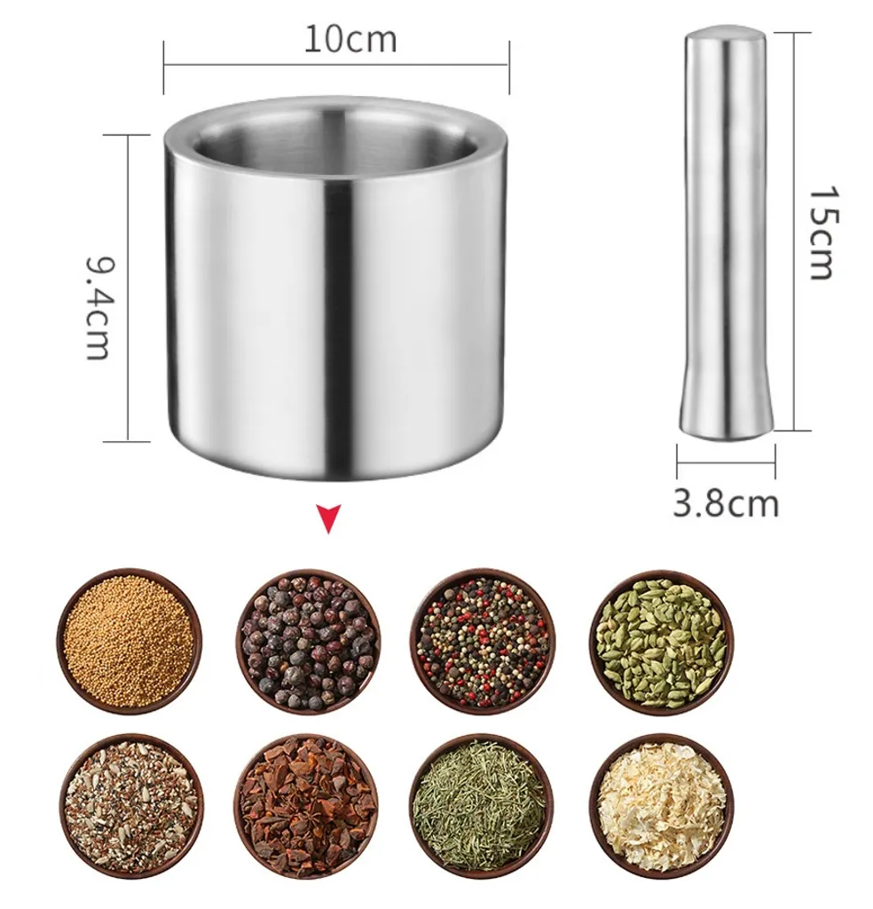 2er Set BAYLI Edelstahl Mörser Mit Stößel & Deckel - Massiver Gewürzmörser Für Die Küche - Bruchfeste Kräutermühle - Gewürzmühle Für Kräuter Und Gewürze - Tabletten Zerkleiner - Tablettenmörser – Bild 14