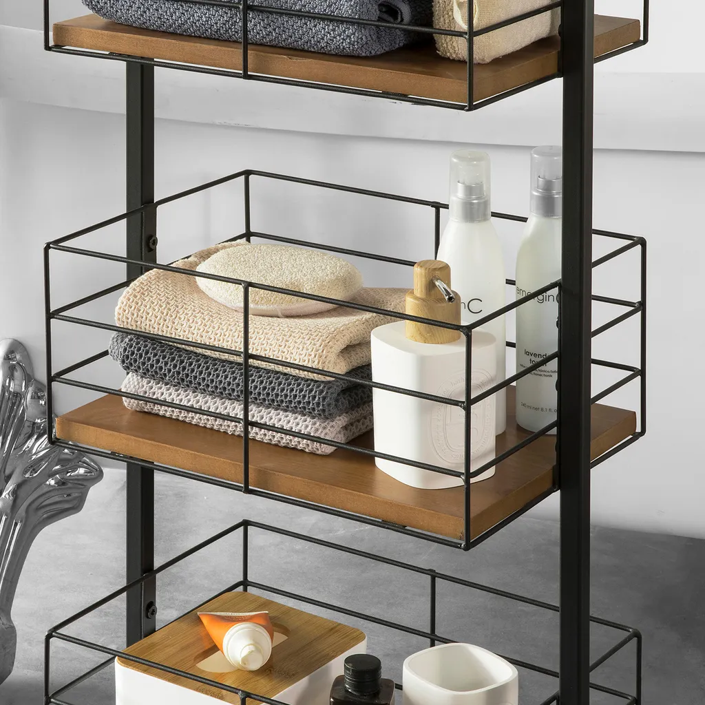 SoBuy NSR06-N Rollregal Mit 3 Körben Bad Wagen Badregal Küchenregal Rollbar Standregal Mit Griff Rollwagen Metall – Bild 5